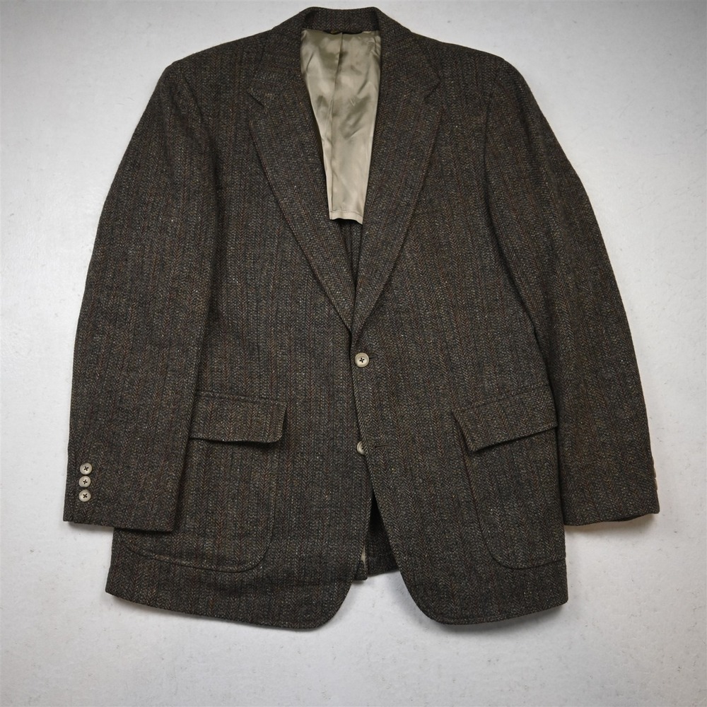 Vtg USA Made 42S Brown Woven 100% Wool Tweed Mens Blazer Suit Jacket Sport Coat